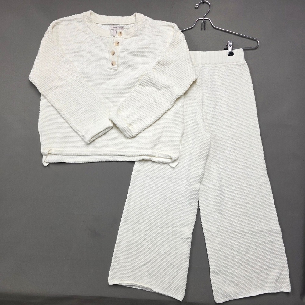 Sincerely Jules Waffle Knit Henley Top and Wide Leg Pants Lounge Set White XS